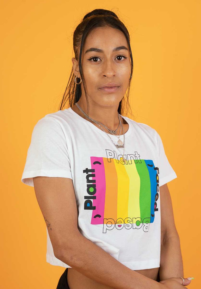 Plant Based Rainbow - White Crop Top from Plant Faced Clothing