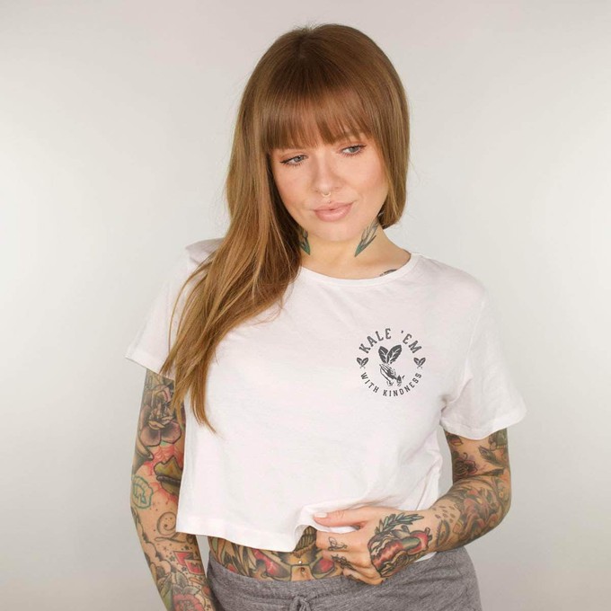 Kale 'Em With Kindness - White Crop Top from Plant Faced Clothing
