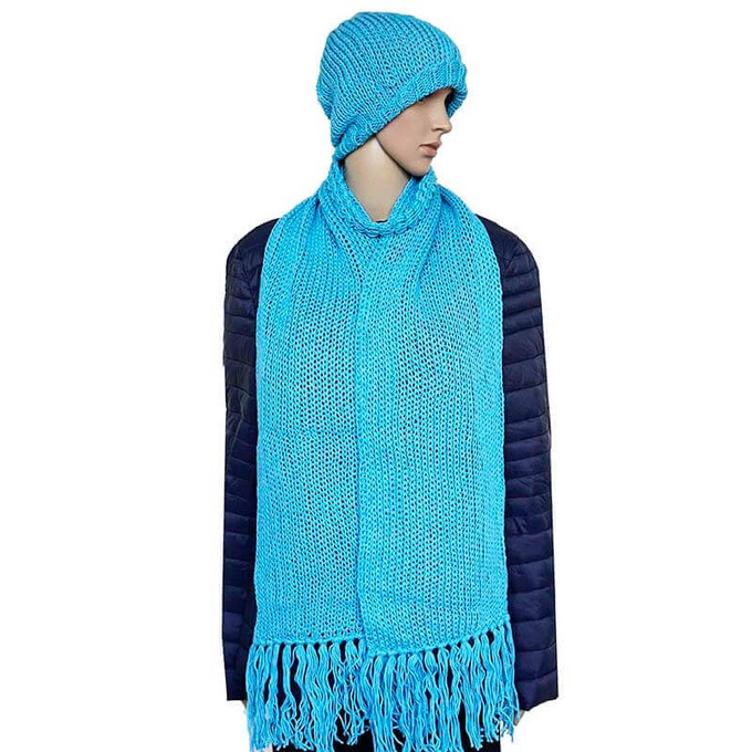 Scarf and Hat Sky Blue - Merino Wool and Organic Cotton from Quetzal Artisan