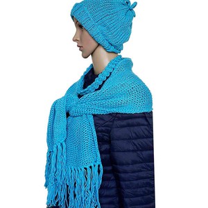 Scarf and Hat Sky Blue - Merino Wool and Organic Cotton from Quetzal Artisan