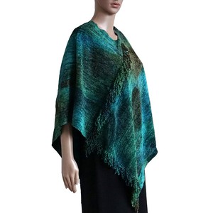 Poncho Green Blue - Organic Bamboo - Beautiful and Fairtrade from Quetzal Artisan