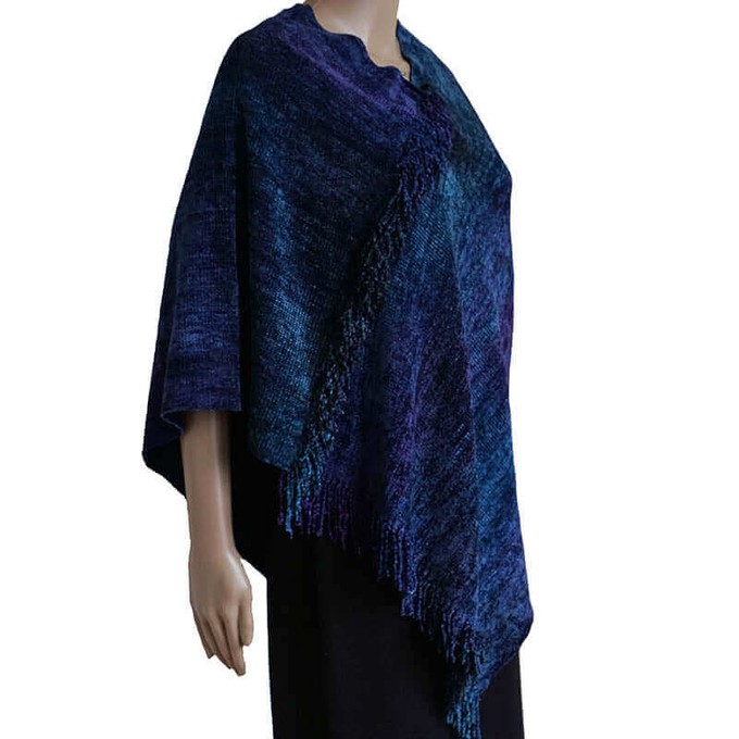 Poncho Blue Purple - Organic Bamboo Chenille - Fairtrade from Quetzal Artisan