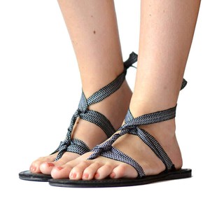 Sandals Black White - Lace Up - Cotton Straps - Fairtrade from Quetzal Artisan