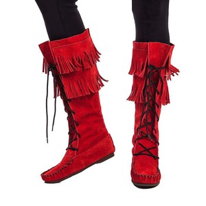 Fringed Red Boots - Style & Comfort - Handmade Suede Mukluks from Quetzal Artisan