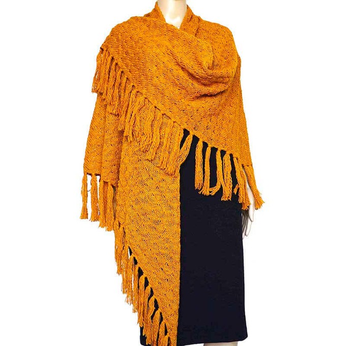 Shawl Yellow Mustard - Versatile Alpaca Wool Triangle Shawl from Quetzal Artisan