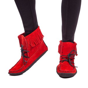 Short Boots Red - Native Canadian Women Boots With Fringes from Quetzal Artisan