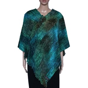 Poncho Green Blue - Organic Bamboo - Beautiful and Fairtrade from Quetzal Artisan