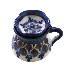 Mug Blue with Small Saucer - Handmade - Lovely and Fairtrade from Quetzal Artisan