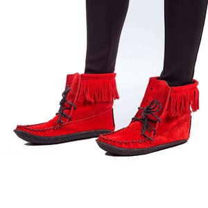Short Boots Red - Native Canadian Women Boots With Fringes from Quetzal Artisan