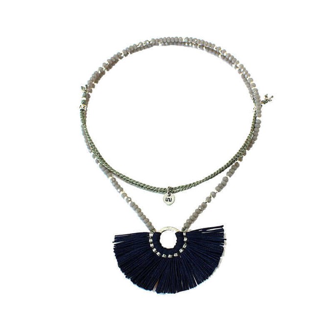Fan Tassel Necklace Navy Blue - Handmade, Beautiful and Fair from Quetzal Artisan Fan Tassel Necklace Navy Blue - Handmade, Beautiful and Fair from Quetzal Artisan
