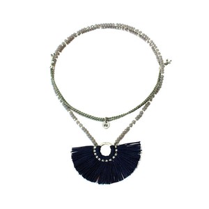 Fan Tassel Necklace Navy Blue - Handmade, Beautiful and Fair from Quetzal Artisan Fan Tassel Necklace Navy Blue - Handmade, Beautiful and Fair from Quetzal Artisan