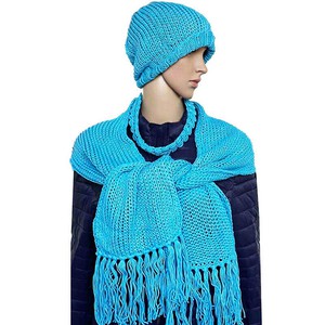Scarf and Hat Sky Blue - Merino Wool and Organic Cotton from Quetzal Artisan