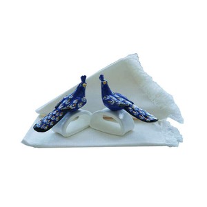 Blue Peacock Napkin Rings - With Cotton Napkins - Fairtrade from Quetzal Artisan