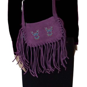 Fringed Shoulder Bag Purple - Native Traditional Design from Quetzal Artisan