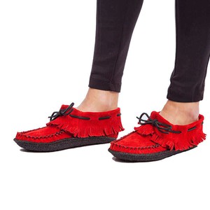 Suede Moccasins Red - Outdoors - Womens Native Canadian Shoes from Quetzal Artisan