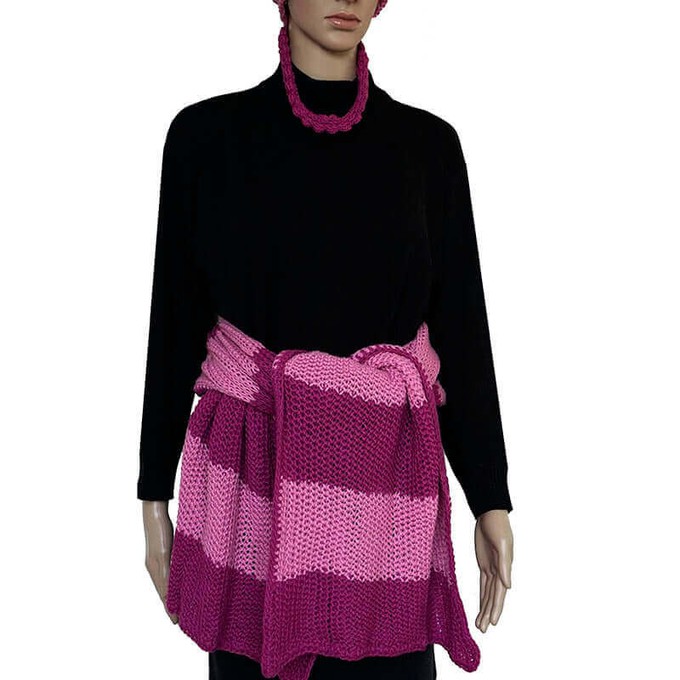 Shawl and Hat Pink Magenta - Organic Cotton and Merino Wool from Quetzal Artisan