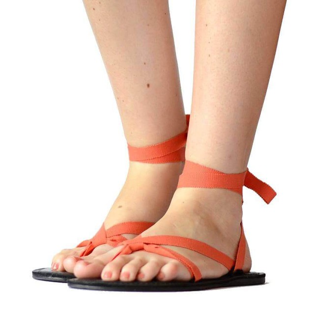 Sandals Coral - Cotton Straps - Beads Accessory - Fairtrade from Quetzal Artisan