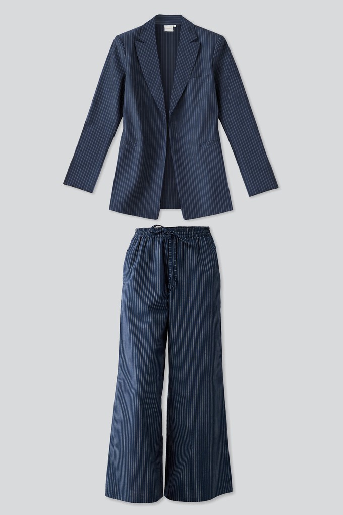 Weekday Blazer and Wide-leg Drawstring Pants Set in Blue Stripes from Reistor