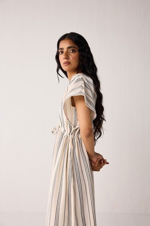 Maxi Gathered Dress with Side Slits in Stripes from Reistor