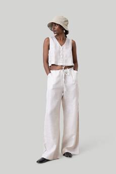 Cropped Vest Set in Linen Checks via Reistor