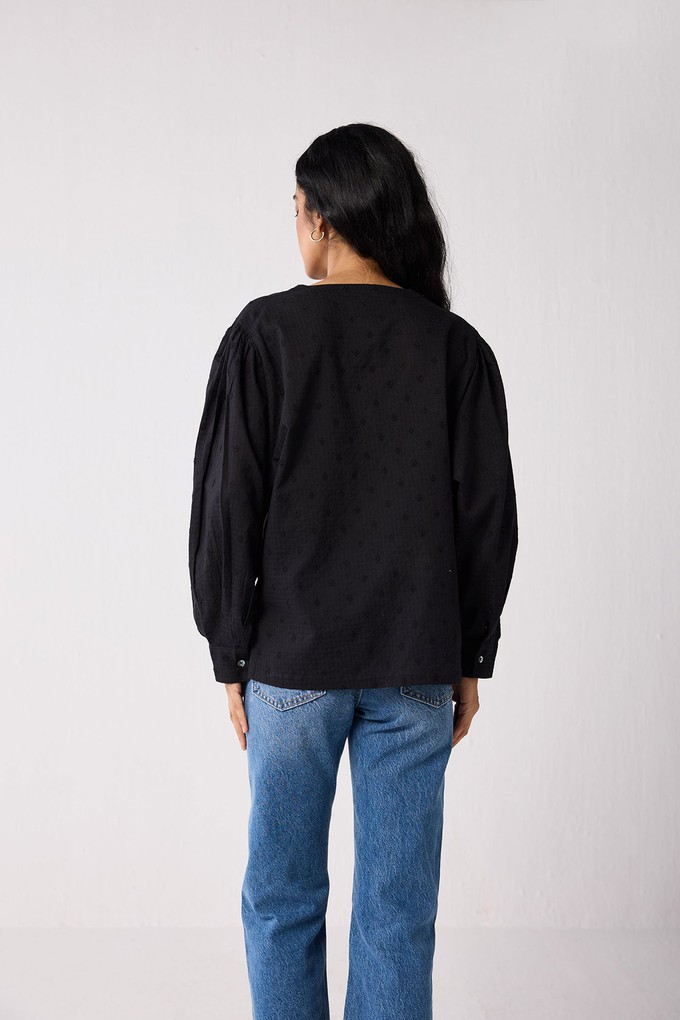 Embroidered Shirt with Long Balloon Sleeves in Black from Reistor