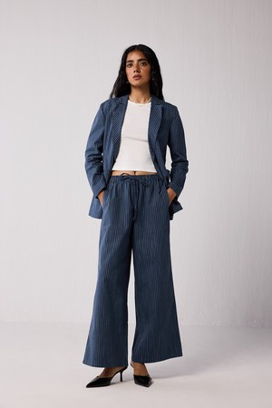 Wide-leg Drawstring Pants with Navy and White Stripes in Blue from Reistor