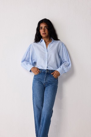 Striped Shirt with Long Balloon Sleeves in Blue from Reistor