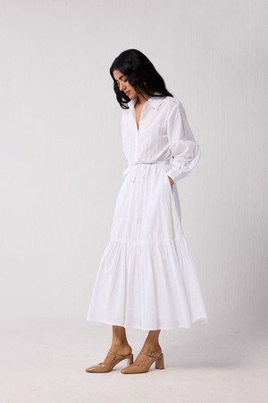 Embroidered Flowy Maxi Tiered Dress in White from Reistor