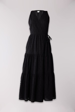 Sleeveless Embroidered Wrap Dress with Tiers in Black from Reistor