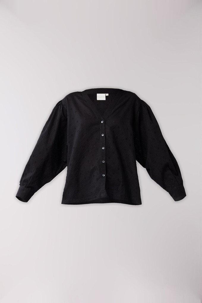 Embroidered Shirt with Long Balloon Sleeves in Black from Reistor