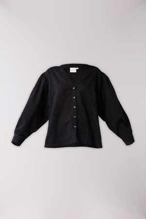 Embroidered Shirt with Long Balloon Sleeves in Black from Reistor