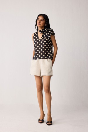 Regular V-Neck Polka Dot Top with Bow Detail from Reistor