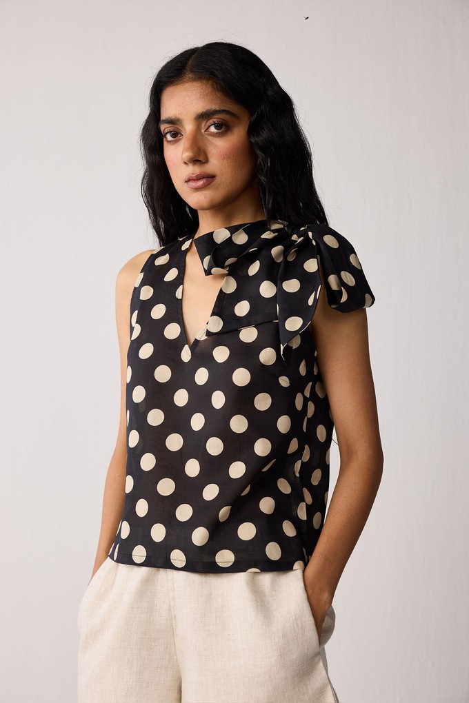 Regular V-Neck Polka Dot Top with Bow Detail from Reistor