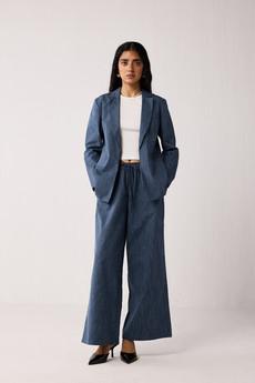 Weekday Blazer and Wide-leg Drawstring Pants Set in Blue Stripes via Reistor