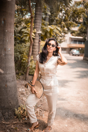 Evening Chai Jumpsuit in Neutral Beige from Reistor