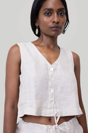 Cropped Vest Set in Linen Checks from Reistor