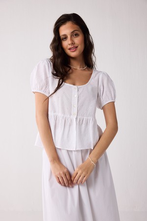 Embroidered Peplum Top with Puff Sleeves in White from Reistor