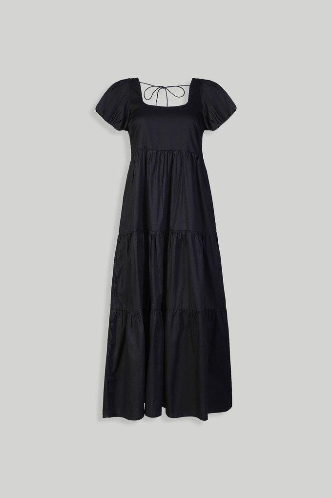 Puff Sleeve Tiered Maxi Dress in Black from Reistor