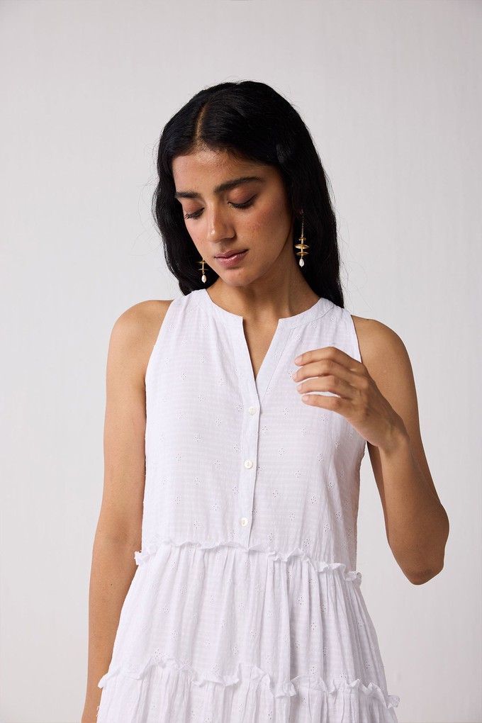 Embroidered Sleeveless Maxi Dress in White from Reistor