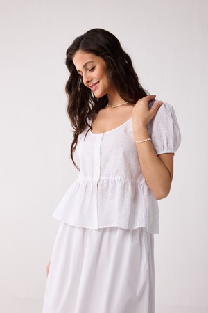 Embroidered Peplum Top with Puff Sleeves in White from Reistor