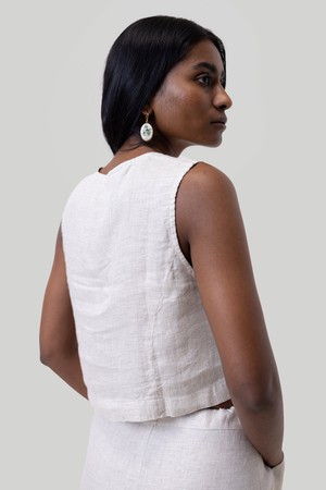 Cropped Vest Set in Linen Checks from Reistor