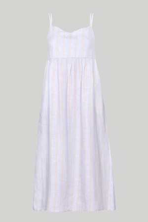 Strappy Gathered Midi Dress in Linen Stripes from Reistor