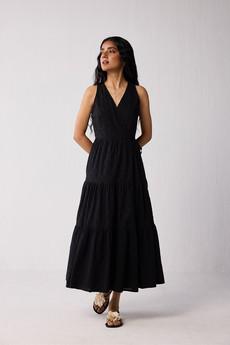 Sleeveless Embroidered Wrap Dress with Tiers in Black via Reistor