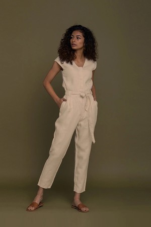 Evening Chai Jumpsuit in Neutral Beige from Reistor