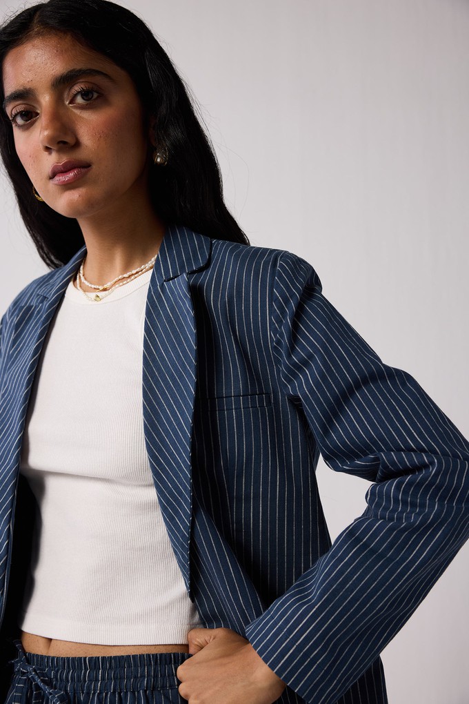 Weekday Blazer and Wide-leg Drawstring Pants Set in Blue Stripes from Reistor