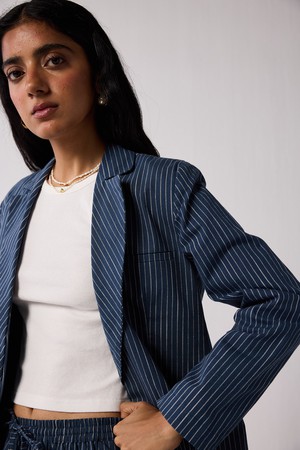 Weekday Blazer and Wide-leg Drawstring Pants Set in Blue Stripes from Reistor