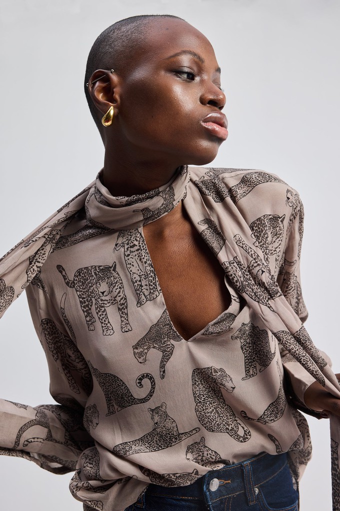 Relaxed-Fit Top with Front-tie in Animal Print from Reistor
