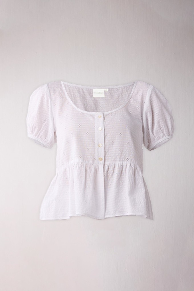 Embroidered Peplum Top with Puff Sleeves in White from Reistor