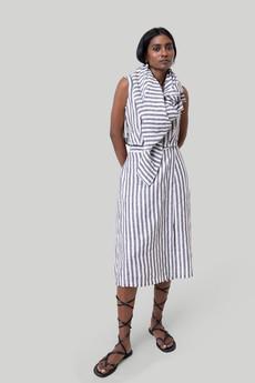 Overlap Midi Skirt in Linen Stripes via Reistor