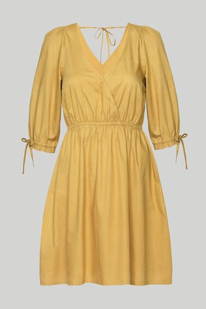 Gathered Elbow Sleeve Short Dress in Mustard from Reistor